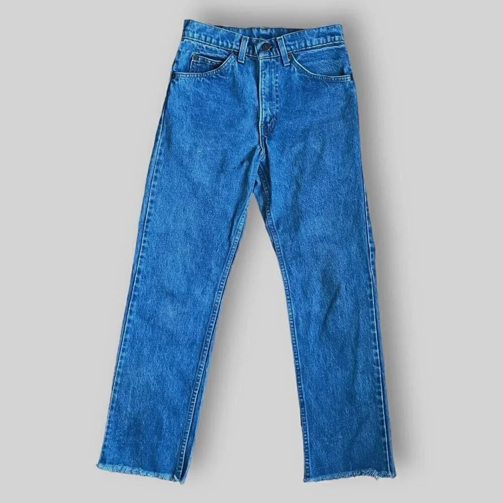 Vintage 1980s Levis 536 Womens Jeans 27x27 High Waist Raw Hem Denim Orange Tab